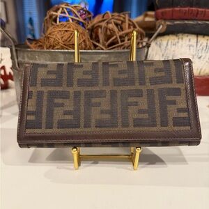 Fendi Dark Brown and Black Logo Wallet